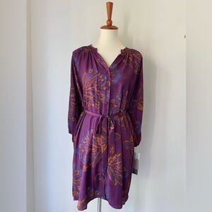 Tucker x Target Purple Floral Long Sleeve Shirt Dress with Waist Tie